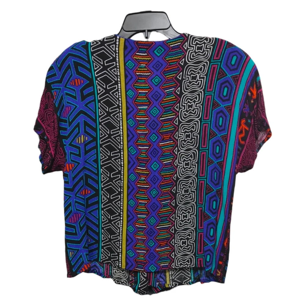 Vintage Melrose Colorful 80s Button Front Shoulder Pad Shirt Womens Size Small S - Picture 2 of 6